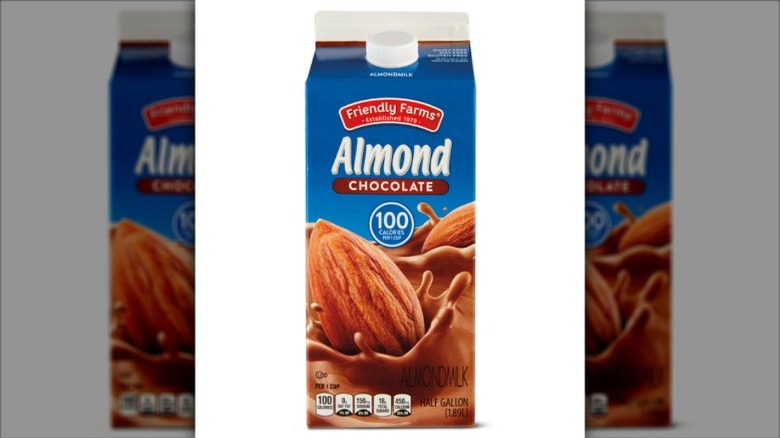 A container of Friendly Farms Almond Chocolate Milk