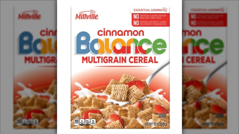 A box of Millville Cinnamon Balance Multigrain Cereal