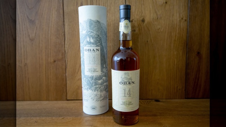 A bottle of Oban 14 Year Old Single Malt Scotch Whisky