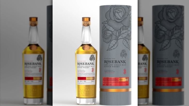 A bottle of Rosebank 31 Year Old Lowland Single Malt Scotch Whisky