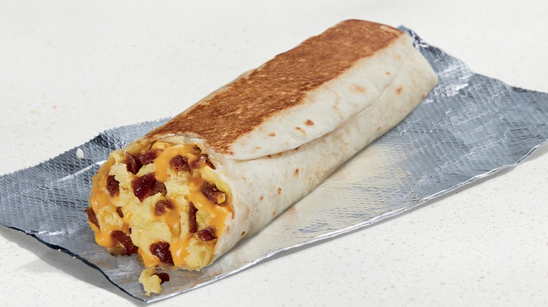 Cheesy Toasted Breakfast Burrito with Bacon