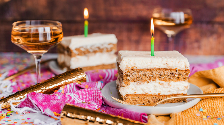 New Seasons Market banana cake slices with Birthday candles