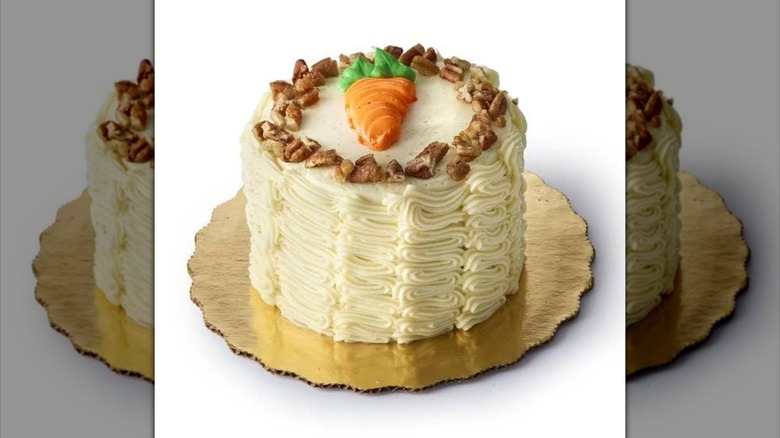 Publix Carrot Cake on gold platter with white background