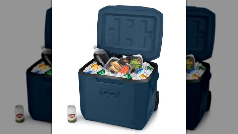 Coleman Chiller 60-quart portable cooler full of ice, food, and drinks