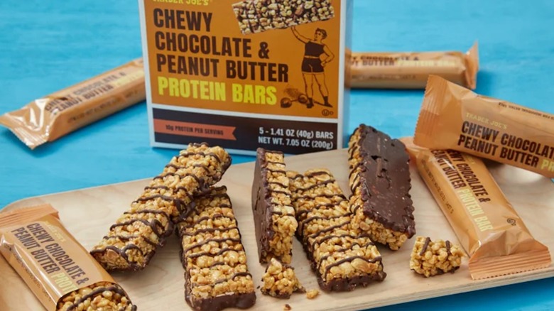 Chewy chocolate and peanut butter protein bars