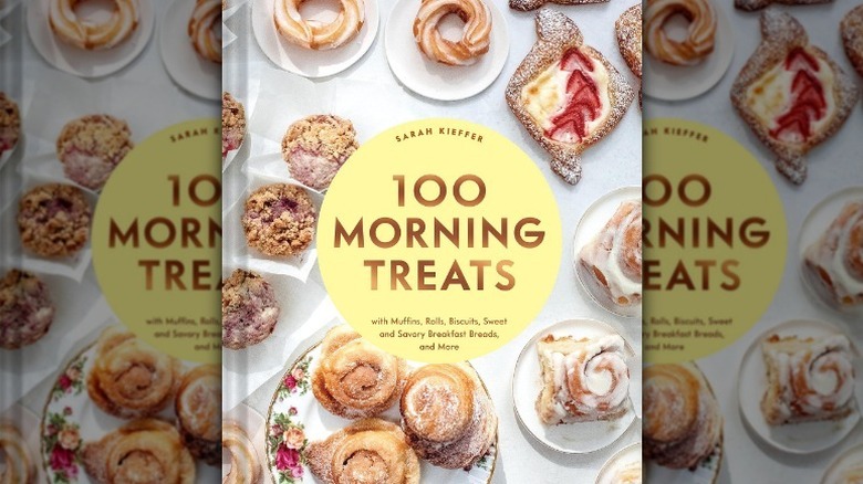 Mirrored image of 100 Morning Treats cover with a yellow circle in the middle that says "100 morning treats" inside and a bunch of pastries surrounding it.