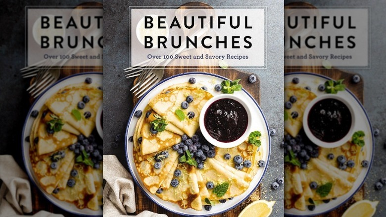 Mirrored image of Beautiful Brunches cover with a photo of folded crepes topped with blueberries and mint.