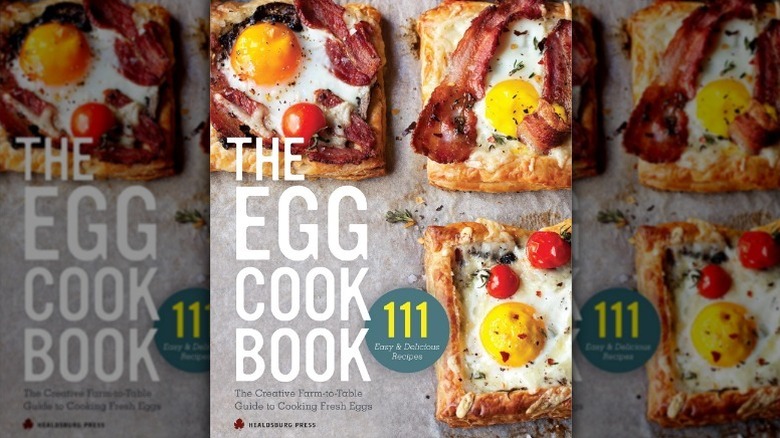 Mirrored image of The Egg Cookbook with an egg puff pastry image on the cover.