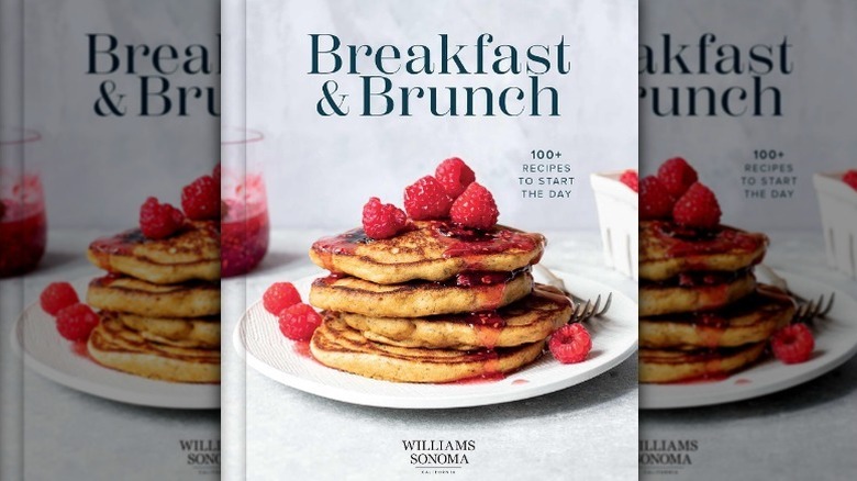 Mirrored image of Breakfast & Brunch cover with a stack of pancakes on the cover with raspberries on top.