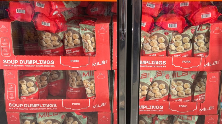 Frozen soup dumplings in the freezer at Costco