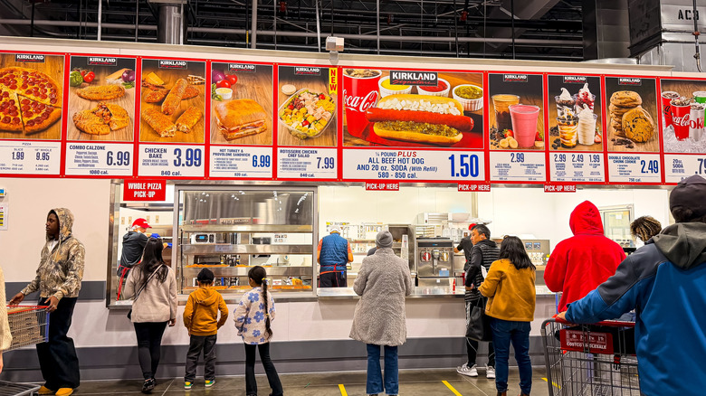 Customers waiting in line at the Costco food court