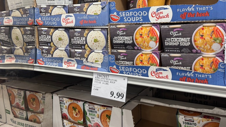 An array of boxed soups from Costco