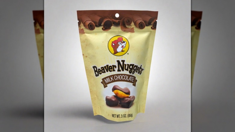 Buc-ee's milk chocolate Beaver Nuggets on a white background