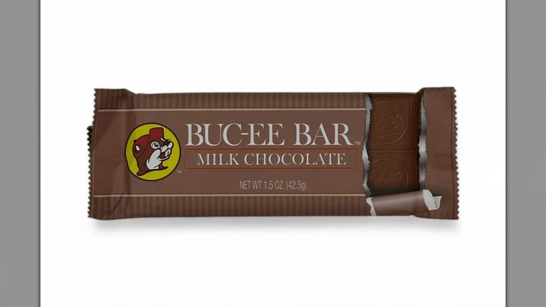 Milk chocolate Buc-ee Bar on a white background
