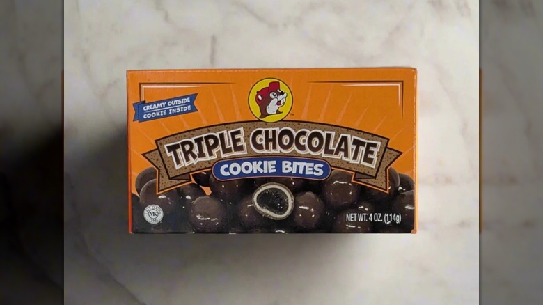 Buc-ee's Triple Chocolate Cookie Bites on a countertop