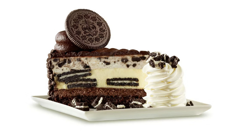 Oreo Dream Extreme Cheesecake from The Cheesecake Factory on a white plate