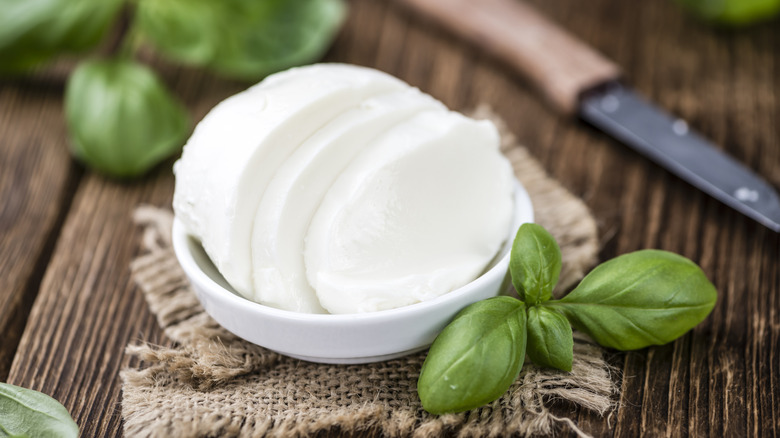 Sliced ball of fresh mozzarella