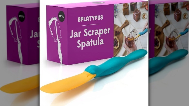 Jar spatula sits on white background