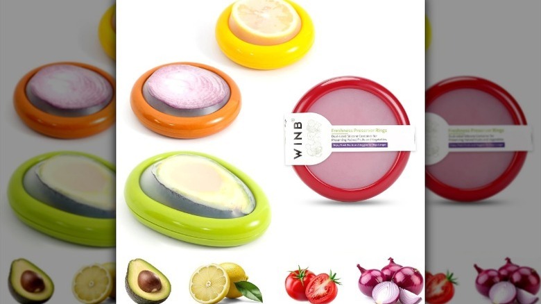 Fruit and veggie savers on white background