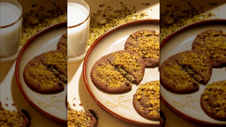 Dubai chocolate cookies on a plate