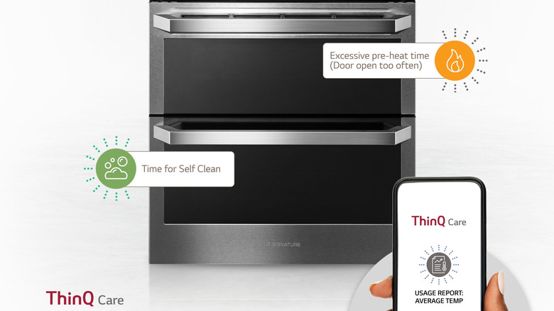 LG pr graphic showing oven maintenance being done via their app