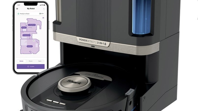 shark robot vac/mop with smart phone showing its app