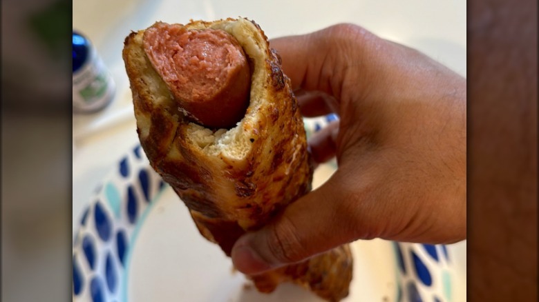 Hot dog inside chicken bake