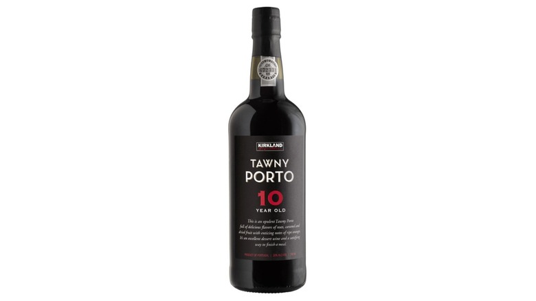 Bottle of Kirkland Signature 10-Year-Old Tawny Porto against white background.