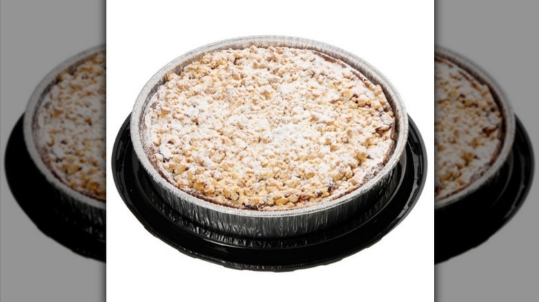 Cherry almond coffee cake on white background