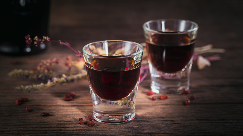 Two shots of herbal liqueur