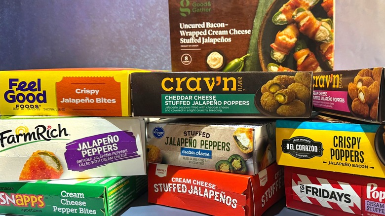 Pile of boxed frozen jalapeño poppers