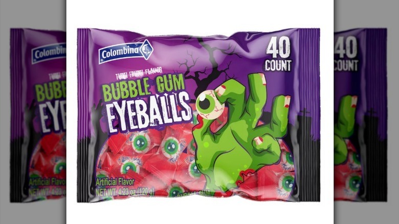 Bubble gum eyeballs on a white background