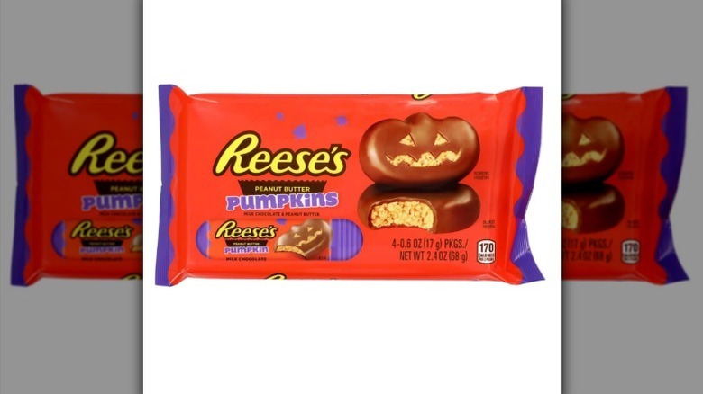 Reese's peanut butter pumpkins on a white background