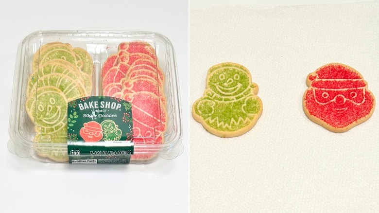 A container of Bake Shop Bakery Sugar Cookies next to two sugar cookies