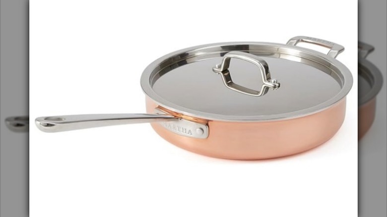 Straight-sided saute pan on white background