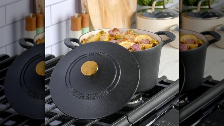 Dutch oven with food inside on stove
