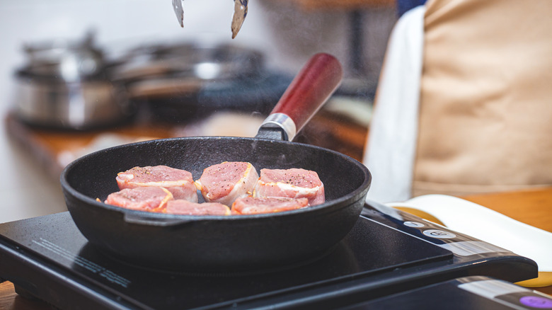 Cast iron skillet on hob