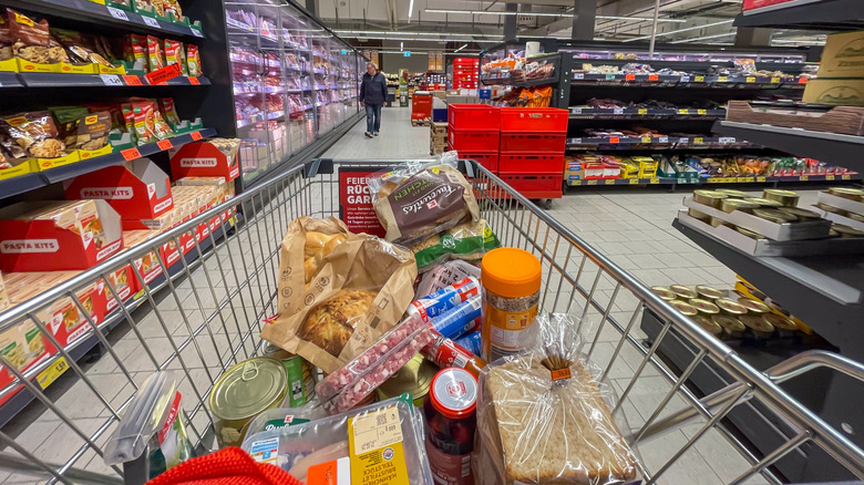 Grocery cart full of groceries