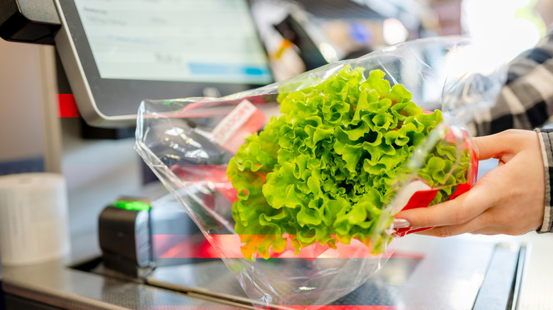 Lettuce being scanned at self-checkout