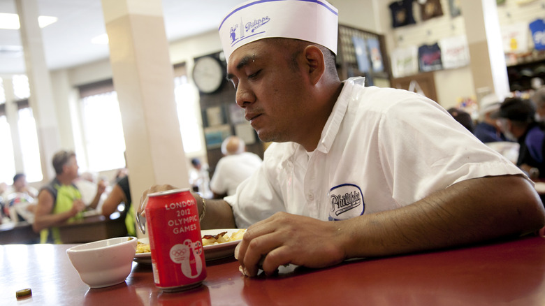 Worker at Philippe's on break