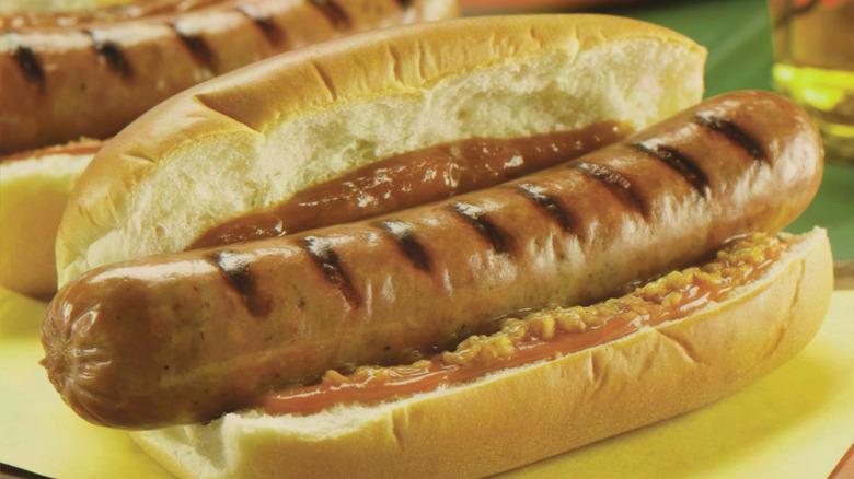 Beer brat in a hotdog bun