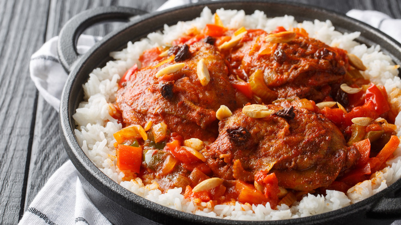 Pan of country captain over rice