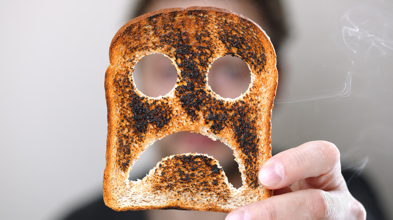Sad face burnt toast
