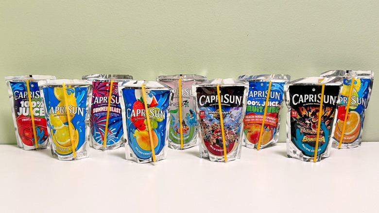 Nine Capri Sun pouches lined up together