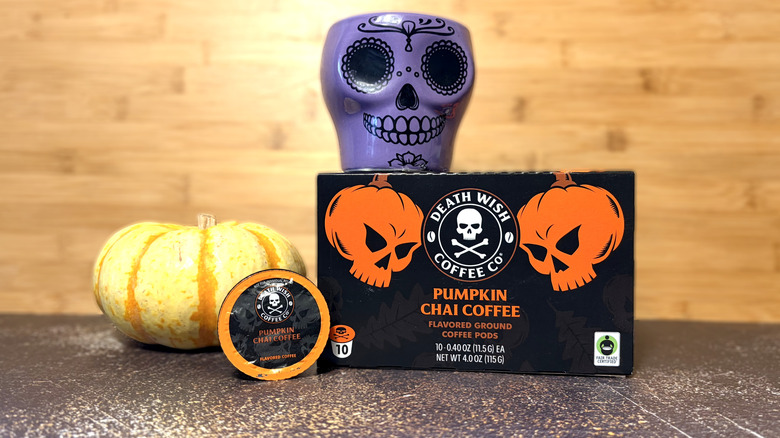 package and pod of death wish pumpkin chai coffee