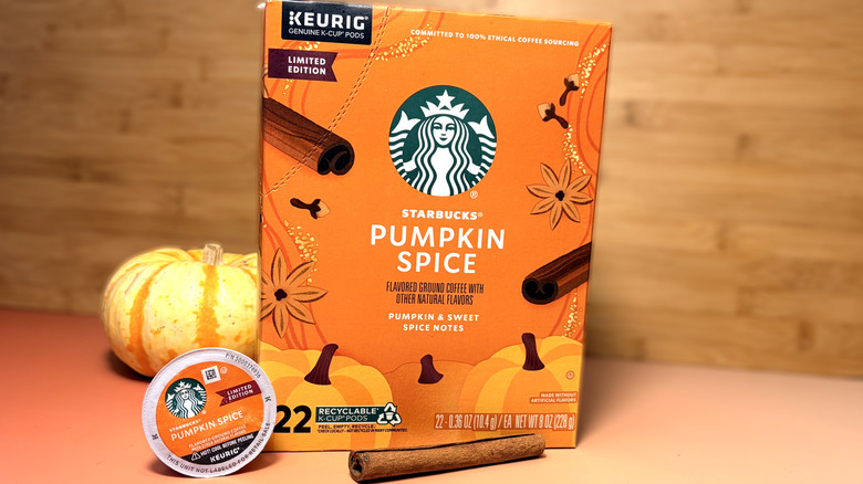 package and pod of starbucks pumpkin spice coffee