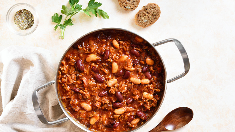 Baked beans in cooking pan