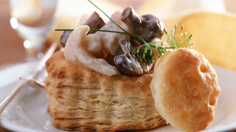 Chicken a la King made with puff pastry