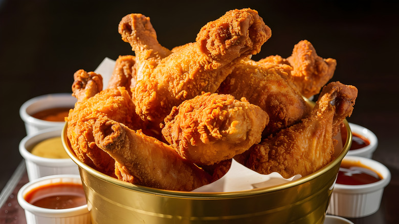 A bucket of fried chicken