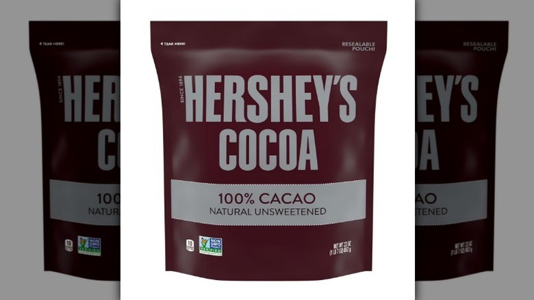 Hershey's cocoa powder on white background
